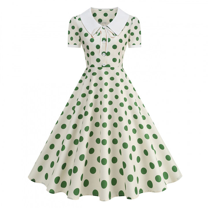 Damen Retro Maxikleid mit Kragen und Punkten Echo Archiv