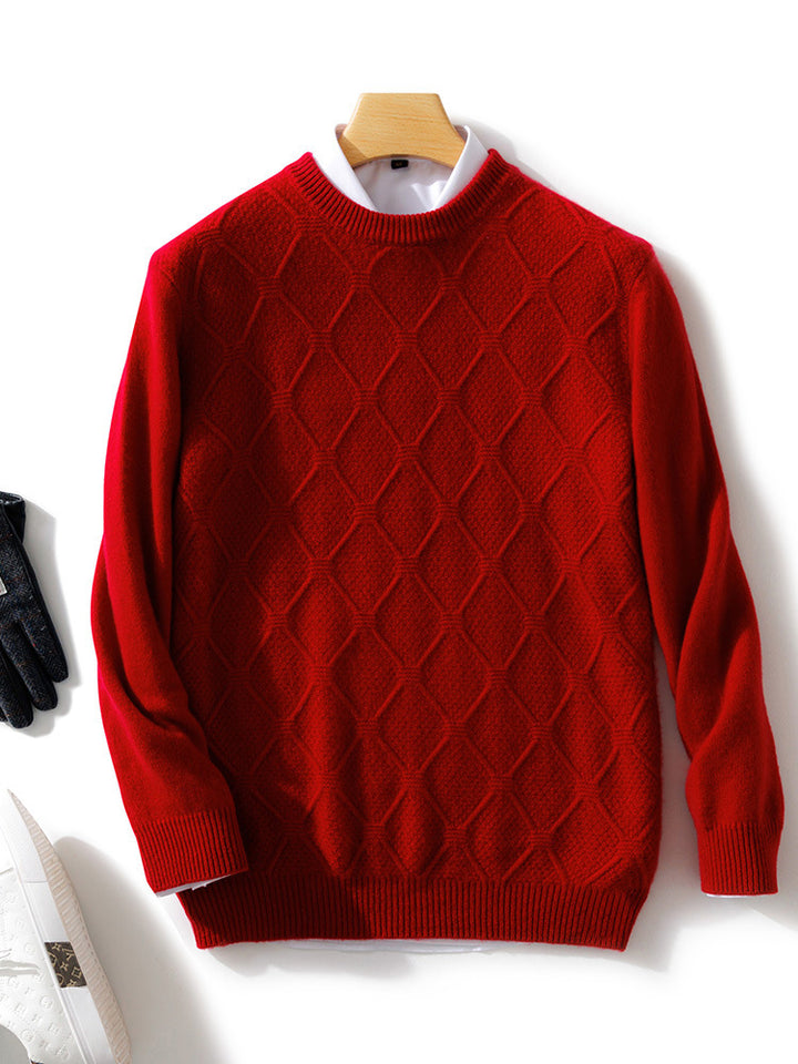 Herren Strukturierter Rauten‑Strickpullover mit Rundhalsausschnitt und kaschmirähnlicher Weichheit Echoarchiv