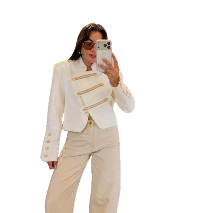 Damen Kurzjacke im Military‑Look mit dekorativen Zierkordeln und taillierter Passform Echoarchiv