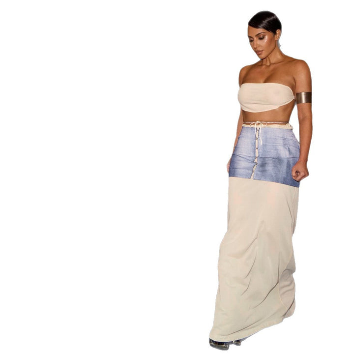 Damen Maxi-Kleid mit transparentem Rock und bauchfreier Oberpartie Echo Archiv