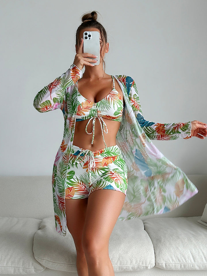 Damen Bikiniset mit luftiger Wickeljacke und floralem Muster Echo Archiv