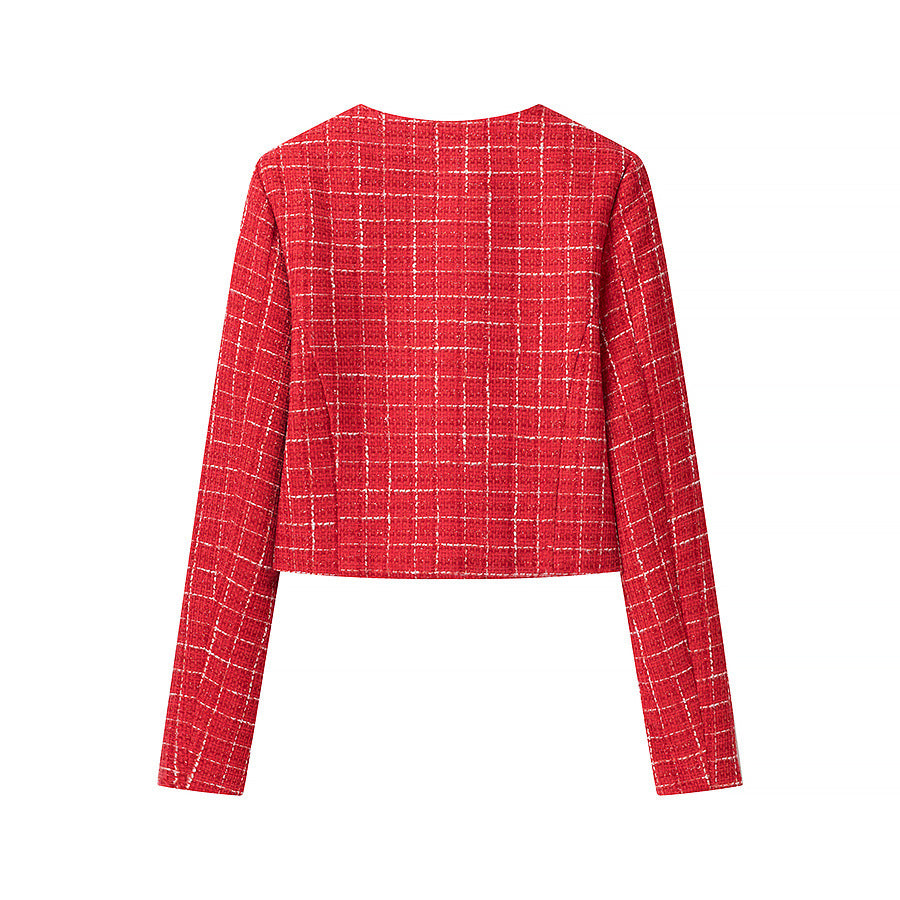 Damen Kurzgeschnittener Bouclé‑Tweed‑Blazer mit Rundhals, Zierknöpfen und aufgesetzten Taschen Echo Archiv