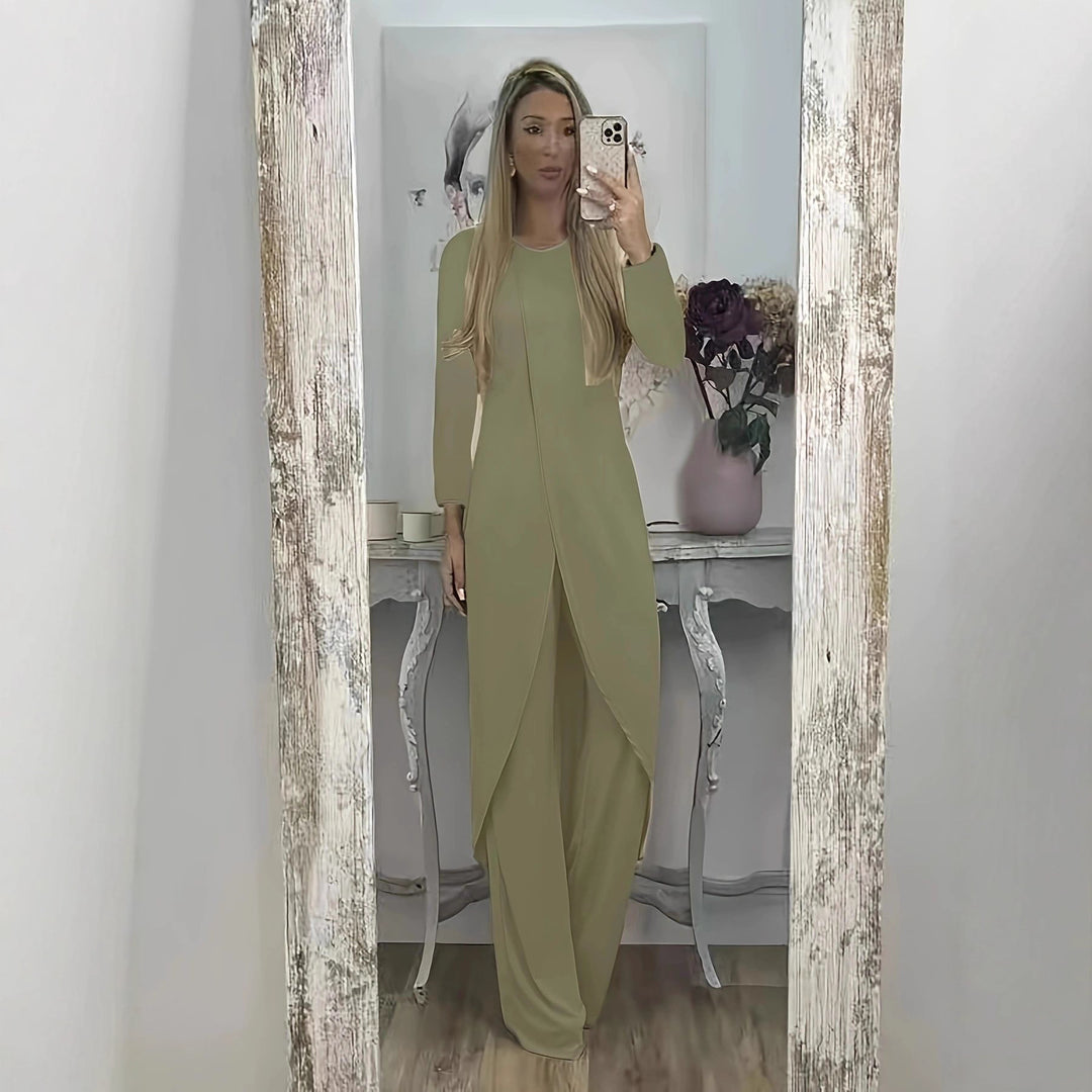 Damen Elegantes Maxikleid mit Wickeloptik, asymmetrischer Drapierung und vorderem Schlitz Echoarchiv
