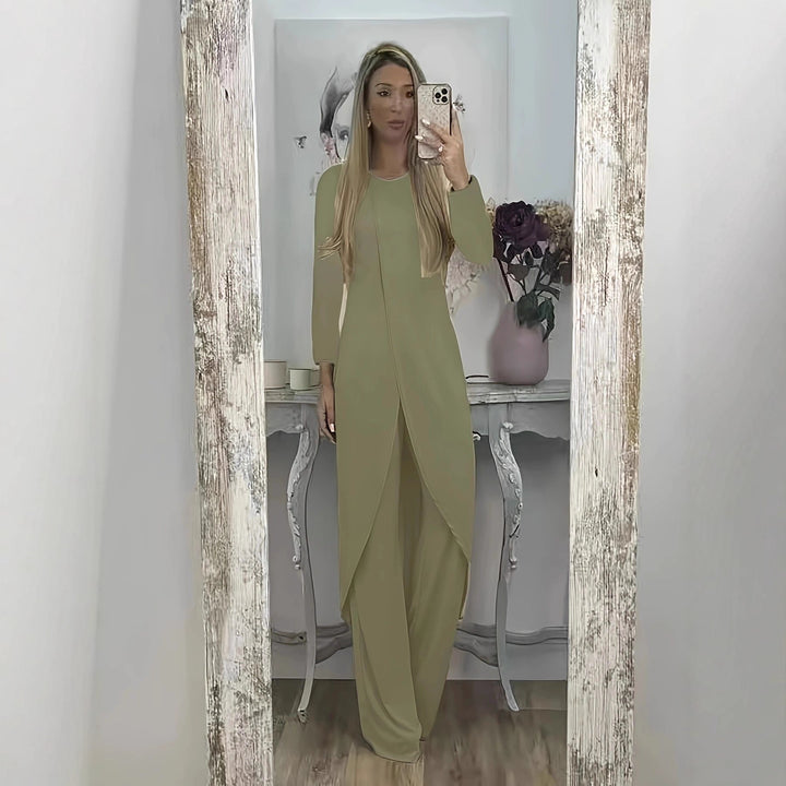 Damen Elegantes Maxikleid mit Wickeloptik, asymmetrischer Drapierung und vorderem Schlitz Echoarchiv