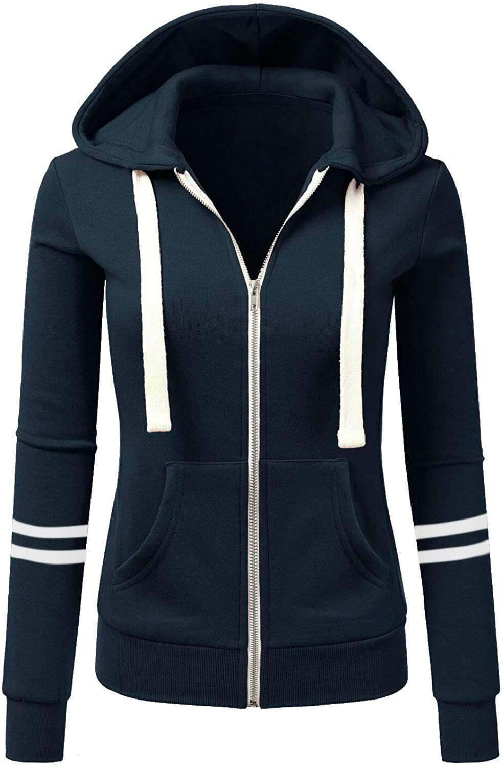 Damen Kapuzenjacke mit Reißverschluss, Kängurutasche und Kontraststreifen Echo Archiv