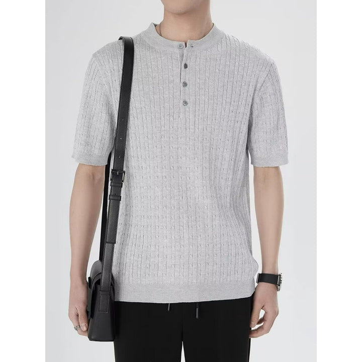 Herren Kurzarm Strickshirt mit Knopfleiste Echo Archiv