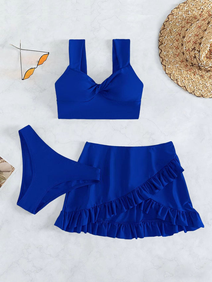 Damen Freizeit-Bikini-Set mit Wickelrock und stützenden Trägern Echo Archiv