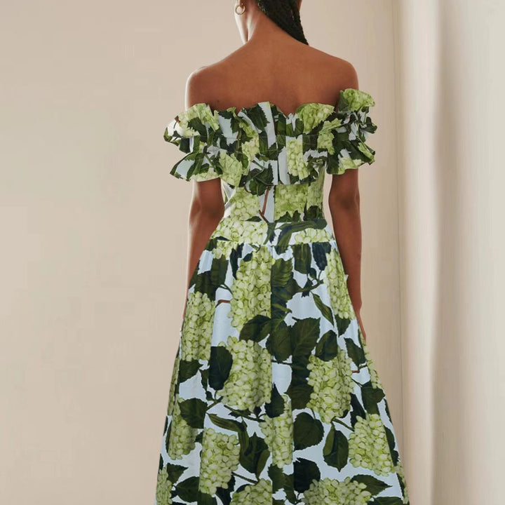 Damen Einteiler Badeanzug mit voluminösen Rüschendetails und floralem Design Echo Archiv