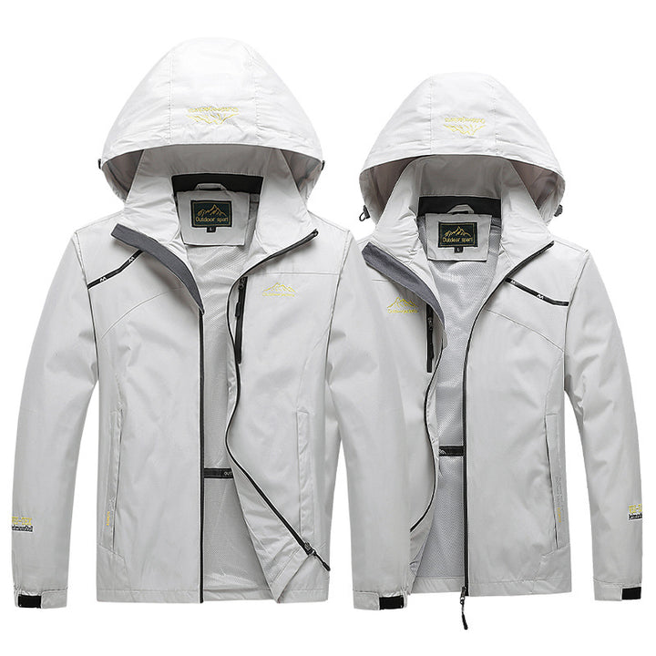 Herren atmungsaktive Softshell Trekkingjacke mit verstaubarem Kapuze, Mesh-Futter und multifunktionalen Reißverschlusstaschen – Taviero