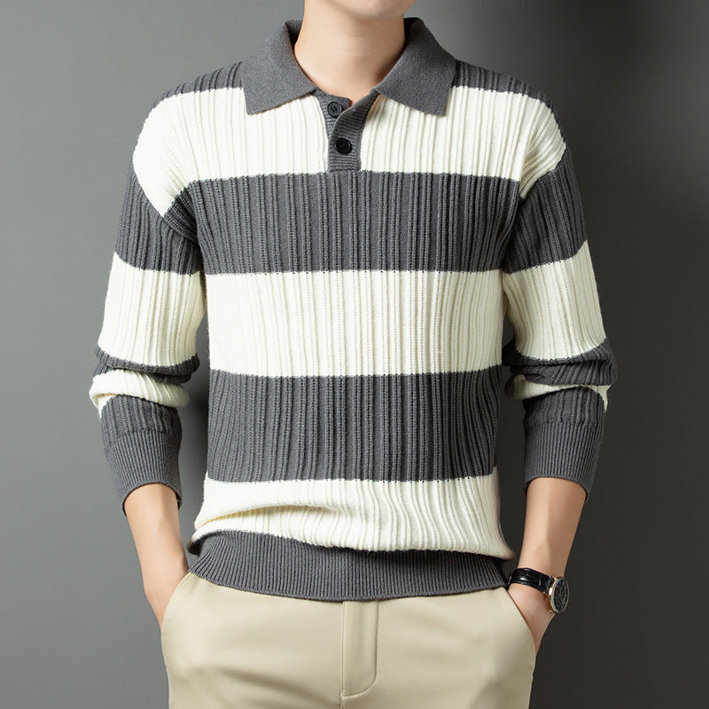 Herren Pullover aus strukturiertem Rippenstrick mit Polokragen Echoarchiv