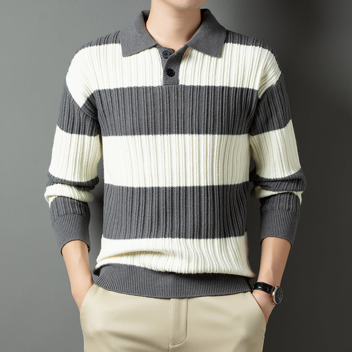 Herren Pullover aus strukturiertem Rippenstrick mit Polokragen Echoarchiv
