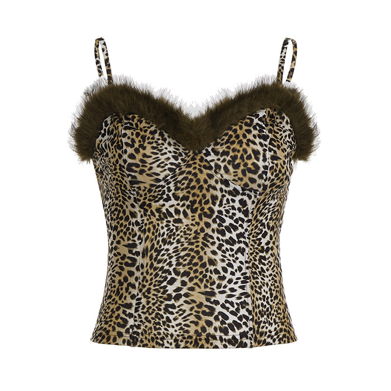 Damen Top mit Leopardenmuster und elegantem Fellbesatz Echo Archiv