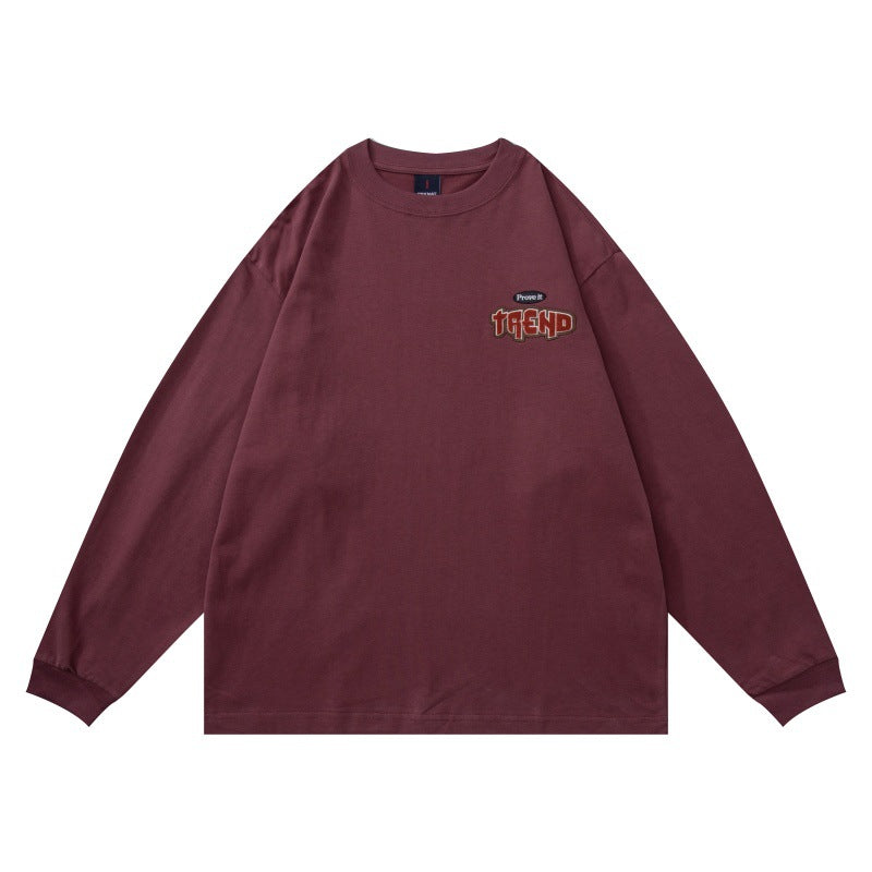 Unisex Oversize-Langarmshirt aus schwerer Baumwollmischung mit Rundhals und dezenter Bruststickerei Echoarchiv