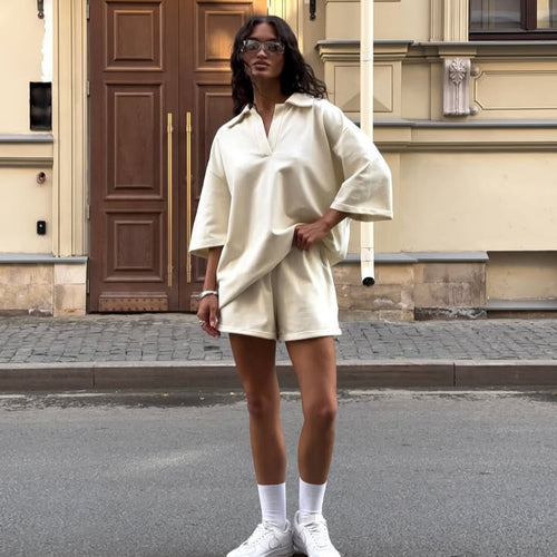 Damen weites Polokleid mit kurzen Lounge-Shorts aus Jersey – Élanora