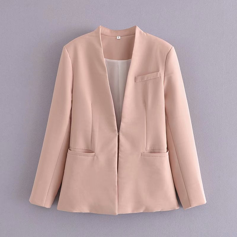 Damen Taillierter Blazer ohne Revers mit offener Front und Paspeltaschen Echo Archiv