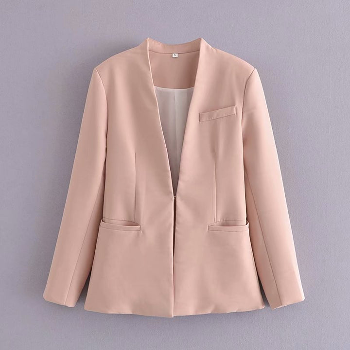 Damen Taillierter Blazer ohne Revers mit offener Front und Paspeltaschen Echo Archiv