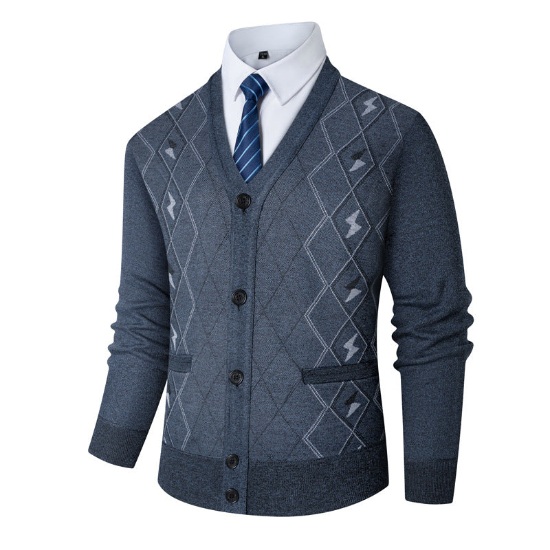 Herren Strickjacke mit modernem Rautenmuster und stilvollen Knöpfen Echoarchiv