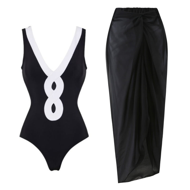 Damen eleganter V-Ausschnitt Schwimmanzug mit stilvollem Wickelrock Echo Archiv