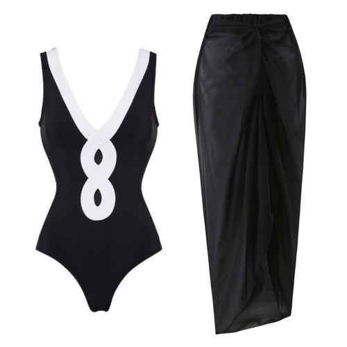 Damen eleganter V-Ausschnitt Schwimmanzug mit stilvollem Wickelrock Echo Archiv