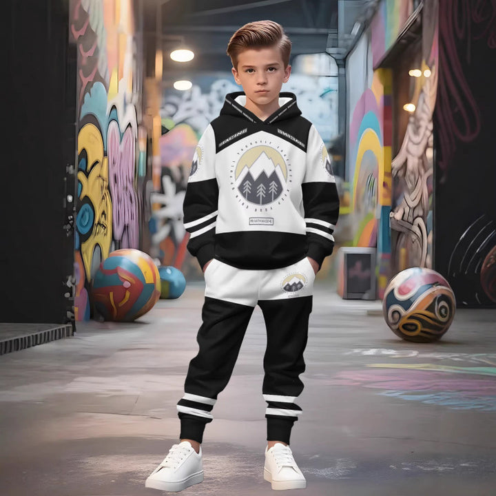 Unisex nan Kinder Jogginganzug mit Kapuzenpullover und detailreichem Auto-Print Echo Archiv