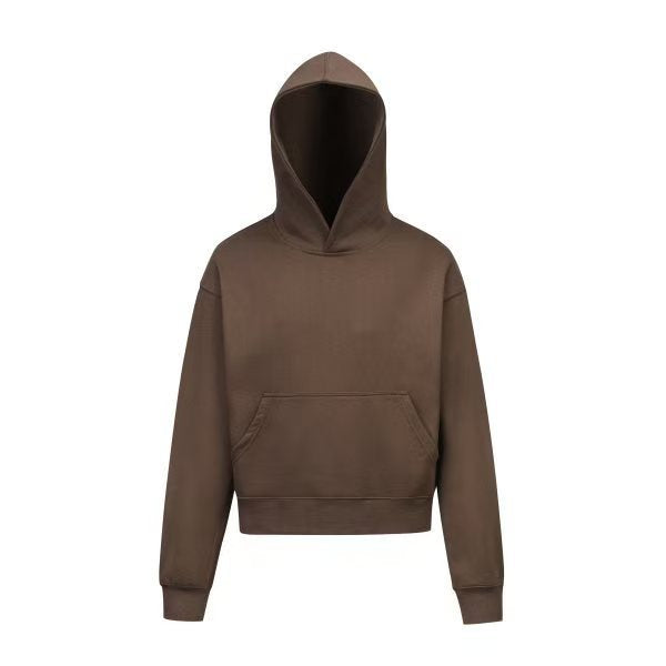 Damen nan kurzgeschnittener Boxy-Kapuzenpullover mit Kängurutasche und geripptem Komfortbund Echo Archiv