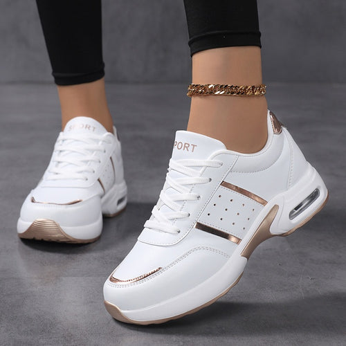 Damen Plateau‑Sneaker mit luftgepolsteter Dämpfung, Lederoptik & Metallic‑Akzenten Echoarchiv