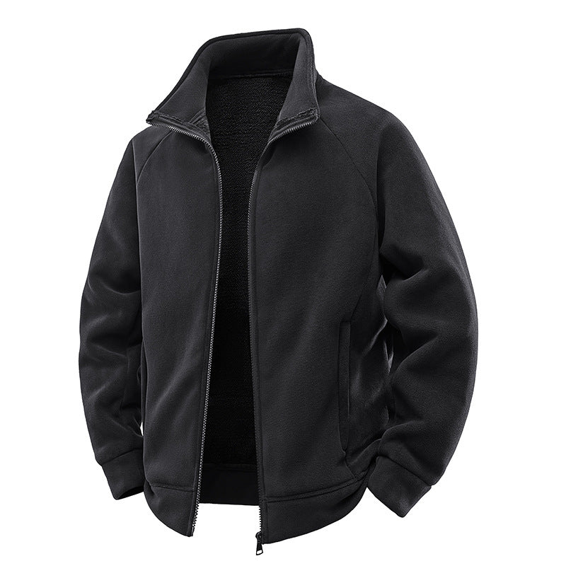 Herren Double-Fleece-Übergangsjacke mit Teddy‑Innenfutter, Stehkragen & verdeckten Eingrifftaschen Echoarchiv