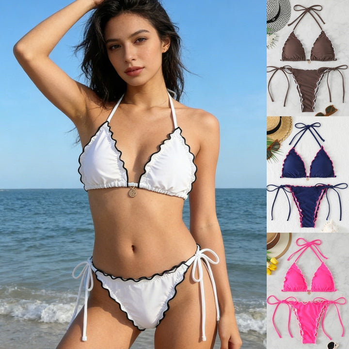 Damen Triangel-Bikini-Set mit verspieltem Rüschendetail Echo Archiv