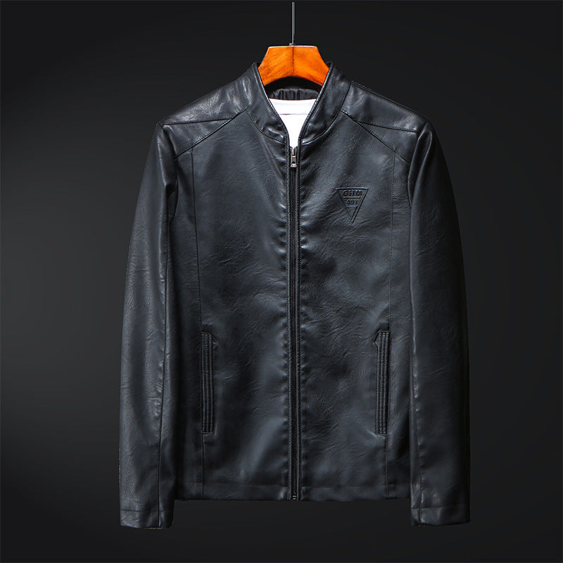 Herren Schlanker Kunstleder-Zipblouson mit minimalistischem Stehkragen und Doppelnahtdetails Echo Archiv