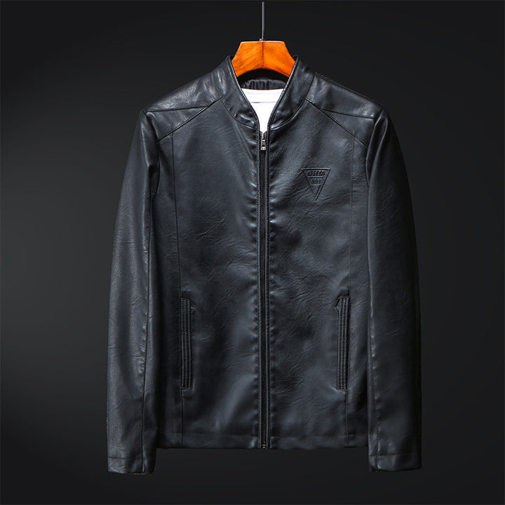Herren Schlanker Kunstleder-Zipblouson mit minimalistischem Stehkragen und Doppelnahtdetails Echo Archiv
