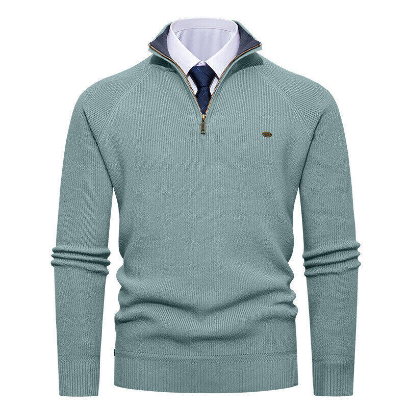 Herren eleganter Strickpullover mit Stehkragen und Reißverschluss Echoarchiv