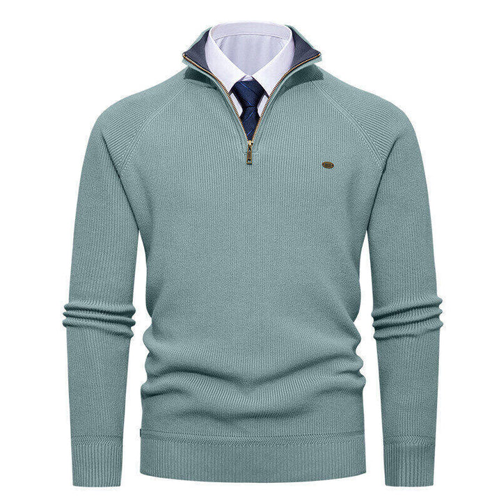 Herren eleganter Strickpullover mit Stehkragen und Reißverschluss Echoarchiv