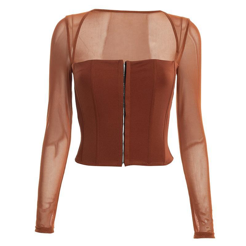Damen Cropped Oberteil mit transparenten Ärmeln und strukturiertem Schnitt Echo Archiv