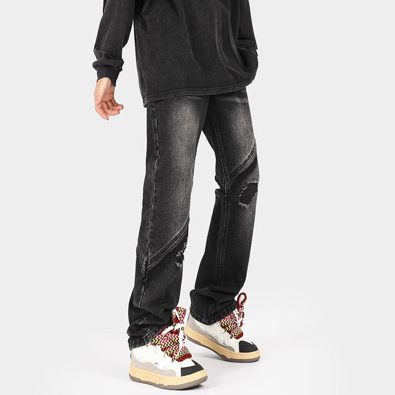 Herren modische Ripped Denim-Jeans im lässigen Schnitt mit asymmetrischem Design Echoarchiv