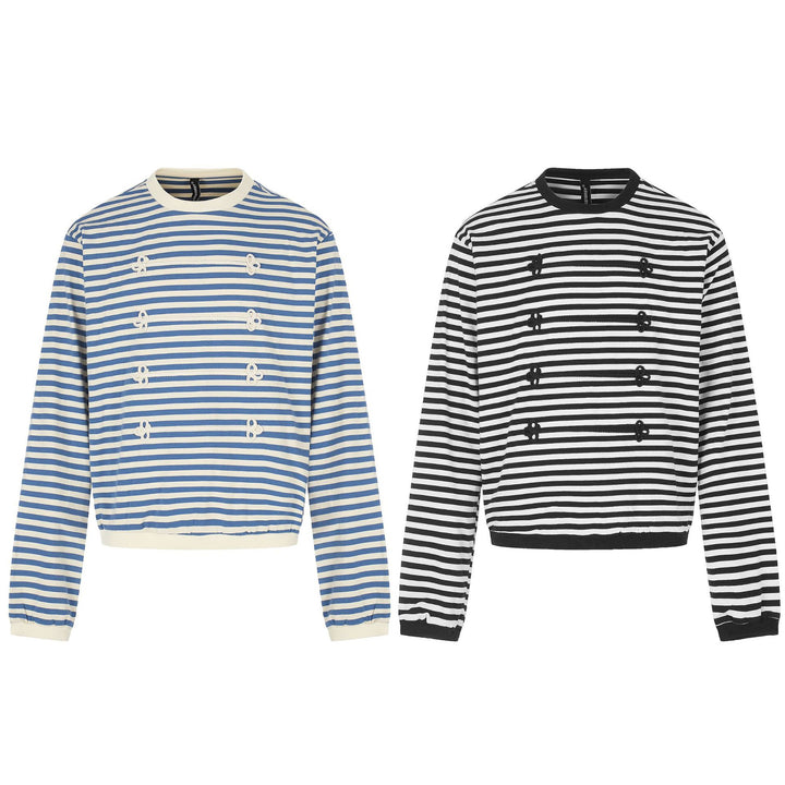 Damen maritimes Streifen-Sweatshirt mit Zierkordeln Echoarchiv