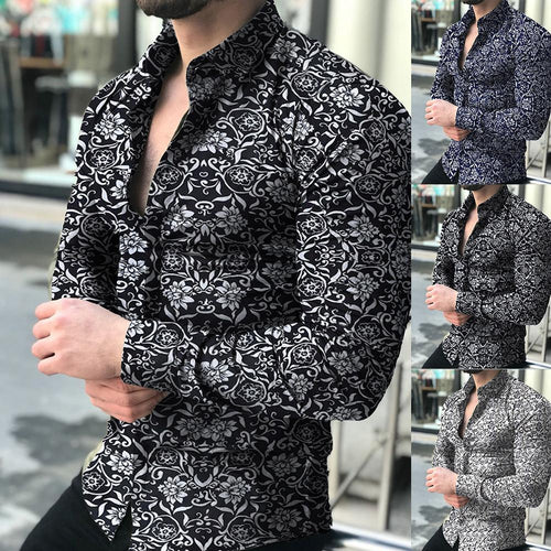 Herren nan figurbetontes Langarmhemd mit feinem Ornamentmuster und stretch Baumwollmischung Echo Archiv