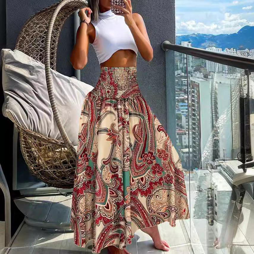 Damen nan Maxirock mit hoher Smok-Taillenpartie und fließender Boho-Faltenoptik Echo Archiv