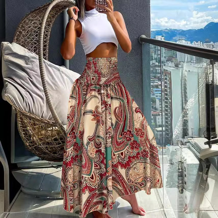 Damen nan Maxirock mit hoher Smok-Taillenpartie und fließender Boho-Faltenoptik Echo Archiv