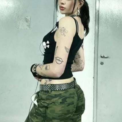 Damen Tanktop mit frechem Totenkopf-Design und schmalen Trägern Echo Archiv
