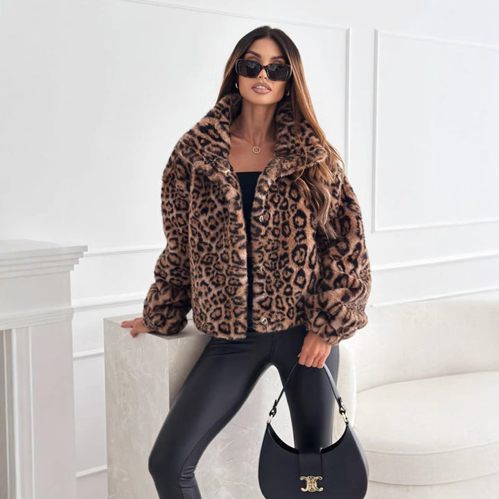 Damen kuschelige Leopardenfell Jacke Echoarchiv
