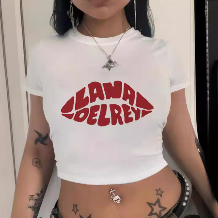 Damen Crop-T-Shirt mit auffälligem Statement-Print Echo Archiv