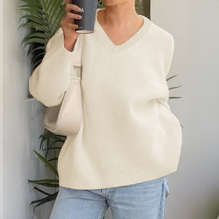 Damen nan oversized V-Ausschnitt Feinstrickpullover mit überschnittener Schulter, langen Kimonärmeln und breitem Rippbund Echo Archiv