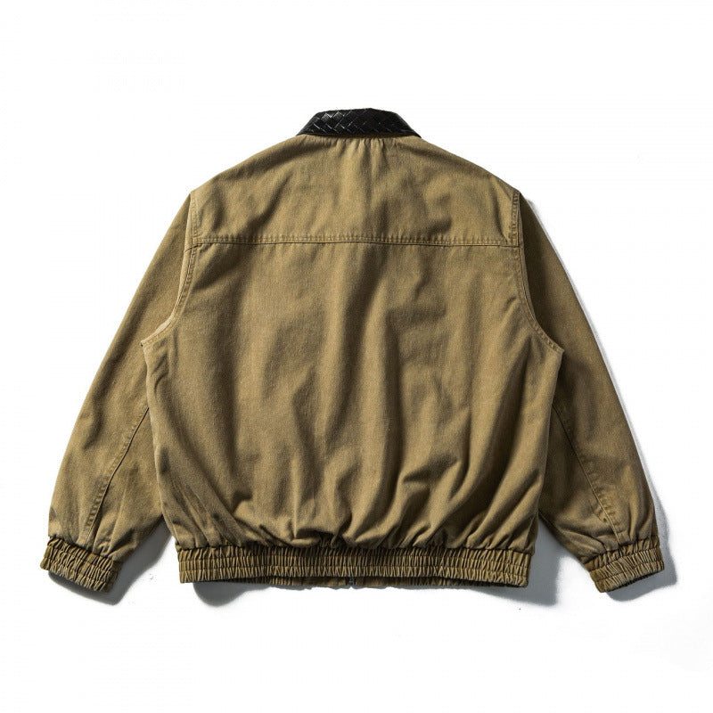 Herren Kastige Denim-Blousonjacke mit gesteppter Lederkragen und Elastikbund Echo Archiv