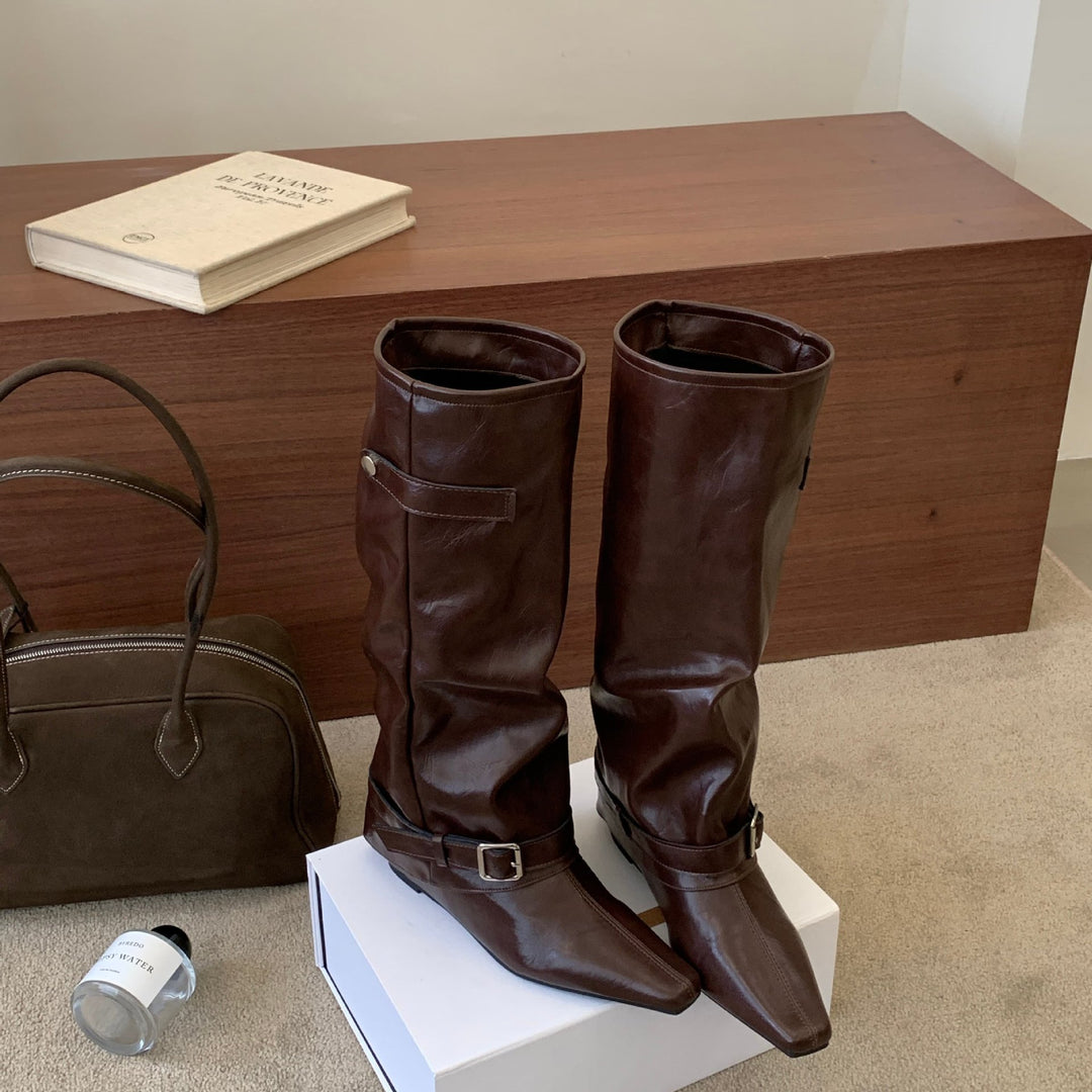 Damen Hohe Stiefel aus hochwertigem Leder mit modischen Riemen – Lioré
