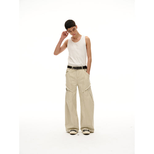 Damen Weite High‑Waist Cargo‑Hose im Vintage‑Workwear‑Look mit Aufgesetzten Taschen und Fransen-Details Echoarchiv