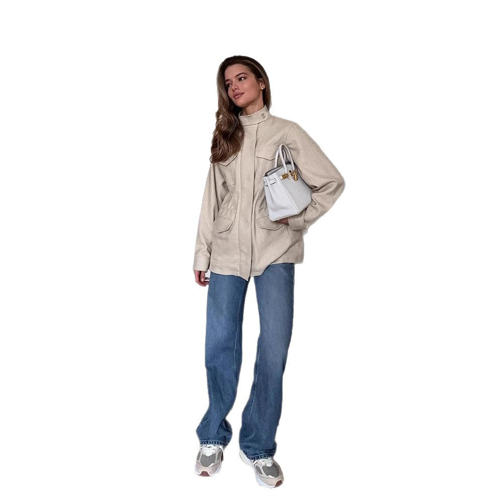 Damen Oversize Fieldjacke aus Wollmix mit Stehkragen und aufgesetzten Pattentaschen Echoarchiv