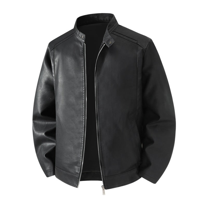 Herren Schlichte Kunstleder-Cityjacke mit Stehkragen, Zweiwege-Reißverschluss & Eingrifftaschen Echoarchiv