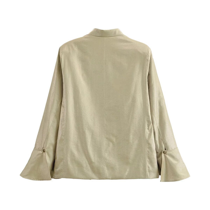 Damen Glänzende A-Linien-Jacke mit asymmetrischer Knopfleiste und Glockenärmeln Echo Archiv