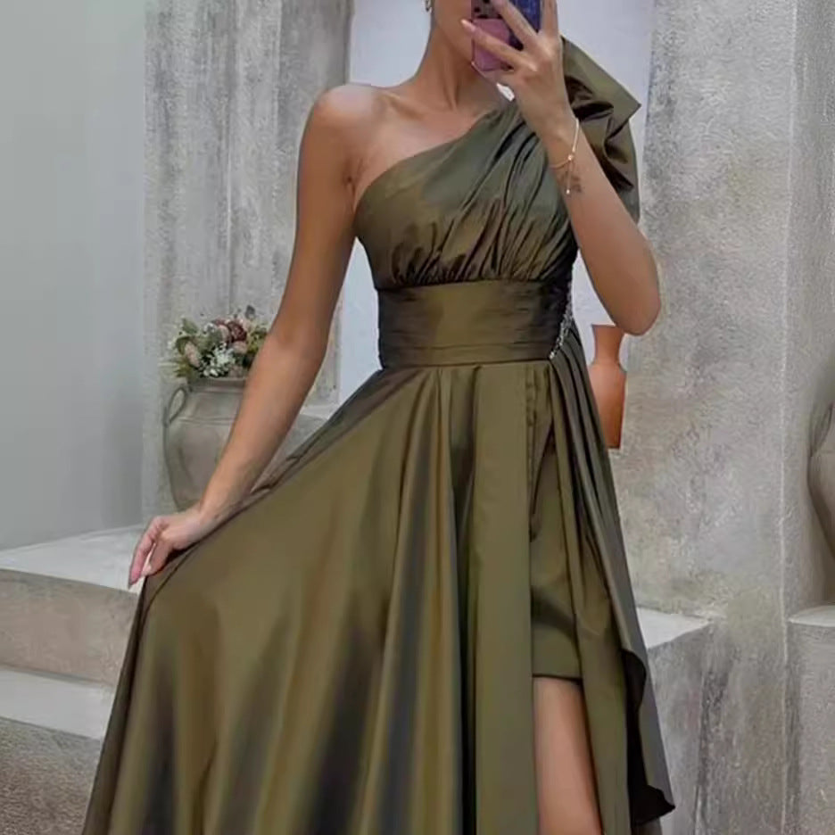 Damen Elegantes Ein-Schulter Abendkleid mit geschwollenem Rock Echoarchiv