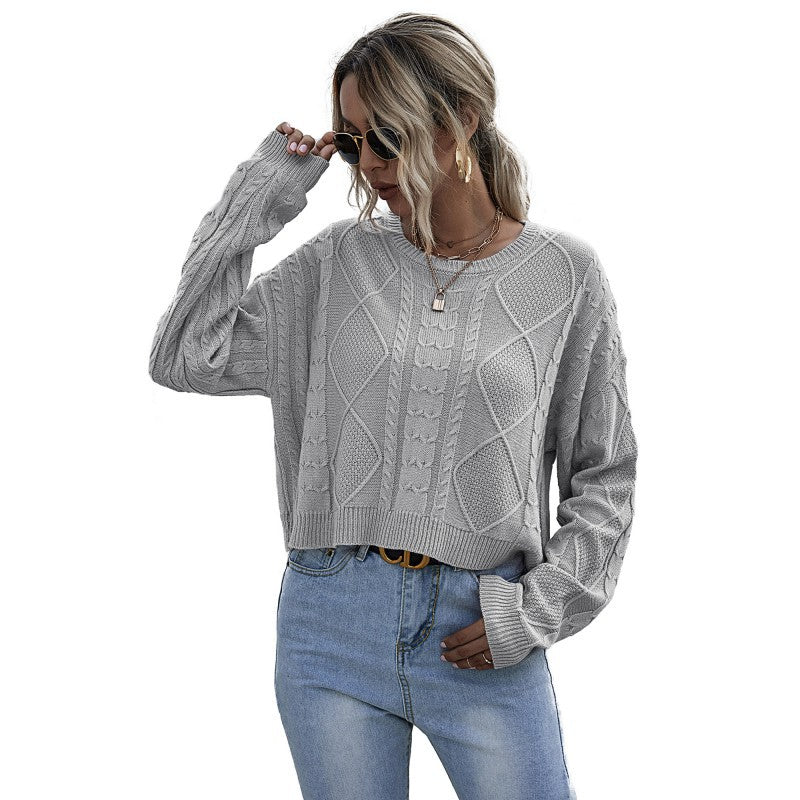 Damen Lässiger Oversize-Strickpullover mit geometrischem Zopfmuster und tiefen Ärmelabschlüssen Echoarchiv